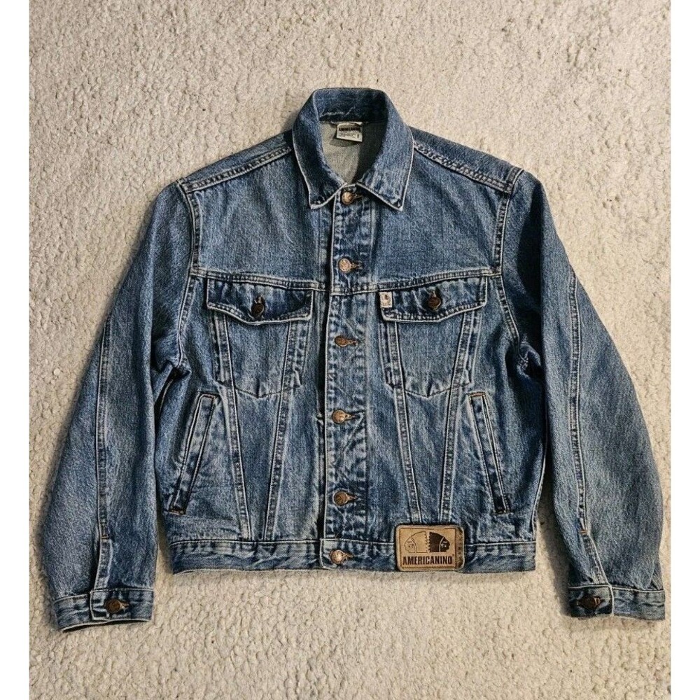 Vintage Americanino Mens S Made in Italy 100% Cotton Denim Trucker Jacket Blue​